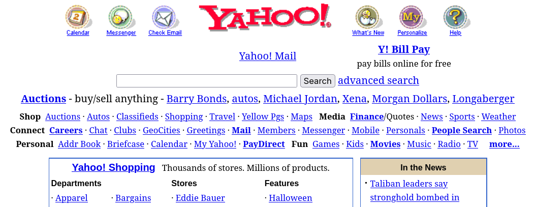 Yahoo! homepage circa 2001